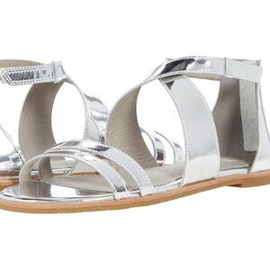 NWOT Eileen Fisher Silver Mirror Metallic Cici Strappy Leather Sandals